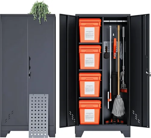 Armario de almacenamiento de 61 pulgadas de alto, cobertizos de metal para exteriores con estantes para almacenamiento de herramientas, suministros