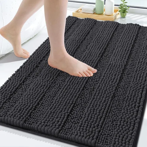 Miniatura 11 de Grandaily Alfombras de baño de felpilla a rayas de 24 x 16 pulgadas, extra gruesas y suaves, absorbentes, parte trasera de goma, alfombra de ducha