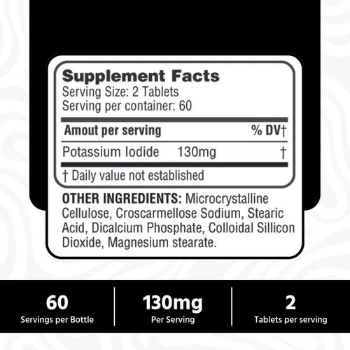 Miniatura 4 de Potasio Yoduro 130 mg - Tabletas de KI - Potasio 130 mg - Píldoras de Yodo de Potasio Fabricadas en EE. UU. YODO Naciente, Yoduro de potasio - 120