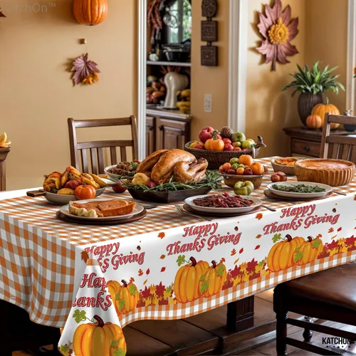 Miniatura 3 de KatchOn, Mantel grande de plástico de Acción de Gracias, 108 x 54 pulgadas, paquete de 3 Mantel desechable de otoño, rectangular, otoño, calabaza