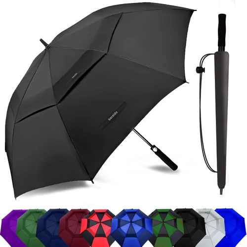 Miniatura 22 de Paraguas de golf extragrande de 62, 68 y 72 pulgadas, con doble dosel ventilado, resistente al viento, impermeable, de apertura automática
