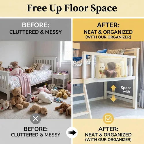 Miniatura 5 de Beeveer Organizador de animales de peluche para mesita de noche, red organizadora de juguetes de peluche de gran capacidad que ahorra espacio