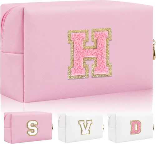 Miniatura 12 de Bolsa de maquillaje con parche de letra inicial personalizada, bolsa de cosméticos de chenilla preppy con letra de chenilla con cremallera, Y