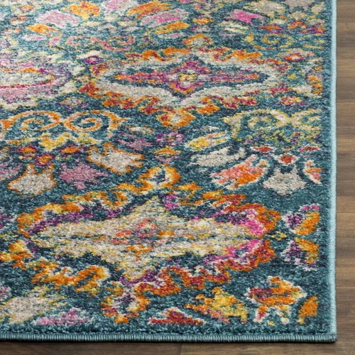 Miniatura 2 de SAFAVIEH Madison Collection - Alfombra decorativa de 2 pies 3 pulgadas x 3 pies 11 pulgadas, color azul y naranja, diseño de damasco bohemio,