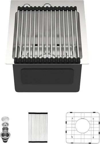 Miniatura 19 de Dcolora Fregadero de Lavandería Empotrable de 22x22 Pulgadas Calibre 16 de Acero Inoxidable de 12 Pulgadas de Profundidad Fregadero Utilitario de Un