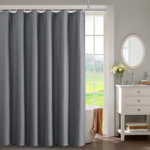 Miniatura 53 de OWENIE Cortina de ducha blanca para baño, 96 pulgadas, extra larga, elegante cortina de ducha de tela texturizada en relieve 3D, repelente al agua