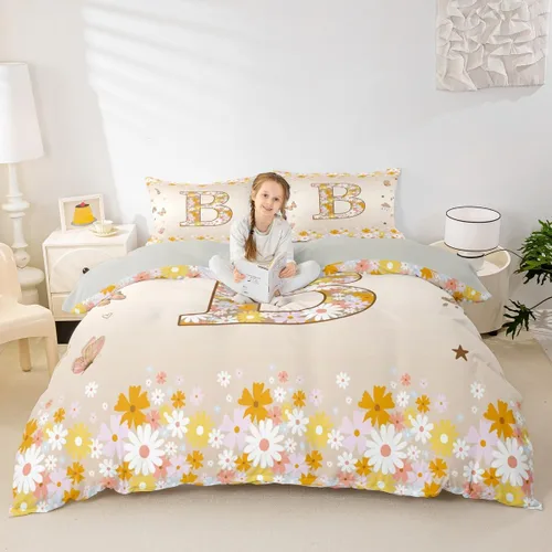 Miniatura 4 de Erosebridal Groovy - Juego de ropa de cama con inicial B de flores de los años 60S y 70S, funda de edredón floral vintage, juego de cama retro