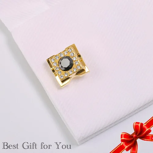 Miniatura 6 de Sogee Gemelos chapados en oro de 18 quilates de cristal negro para hombre, cuadrados, elegantes, gemelos para negocios, bodas, fiestas, regalo único