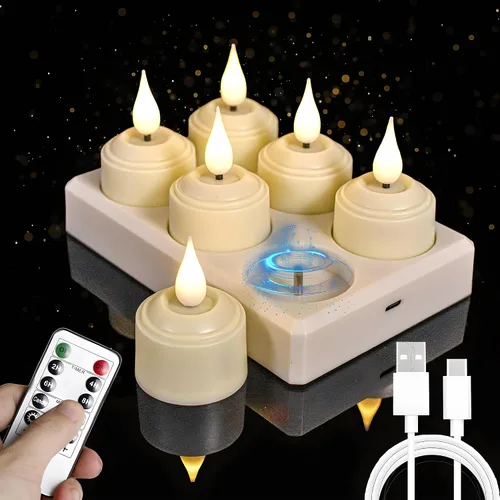 Miniatura 8 de Velas de té recargables sin llama con temporizador remoto y base de carga, velas LED que funcionan con pilas, velas USB para otoño, boda, Navidad