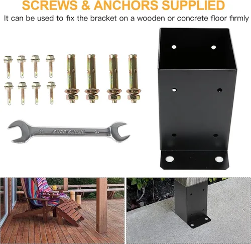 Miniatura 7 de Base de poste de 4 x 4, 10 unidades, tamaño interior de 3.6"x3.6" Base para Poste de Terraza, Soportes de Poste de Metal Resistente