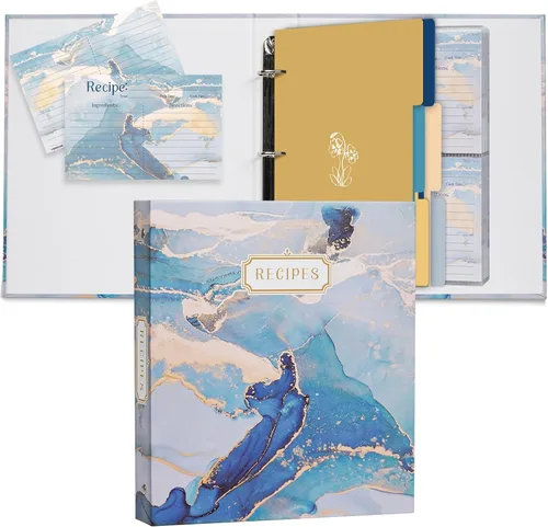Carpeta de recetas de 3 anillos de 8.5 x 9.5 pulgadas, juego organizador de recetas de página completa con 3 anillos con 25 páginas de ranura y 50