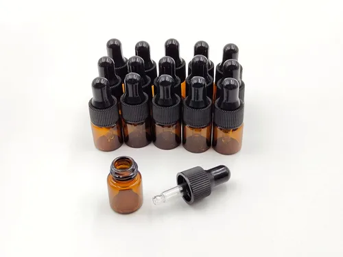 Miniatura 10 de 15 paquetes de 0.0 fl oz diminutos frascos con cuentagotas de vidrio ámbar para aceites esenciales, cosméticos y líquidos, pequeños frascos vacíos