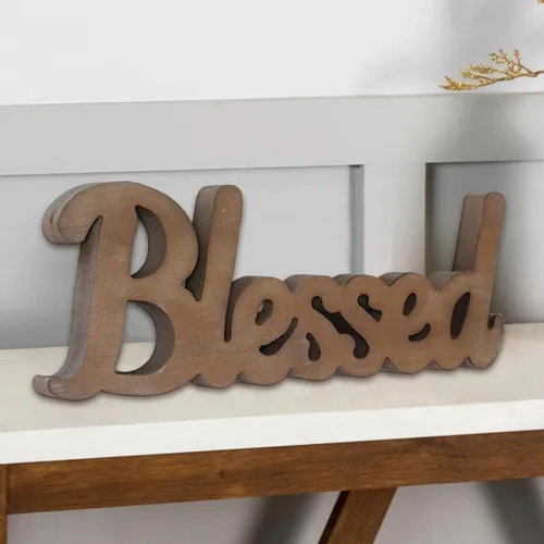 Miniatura 11 de Letrero rústico de madera blanca envejecida para mesa de 14 pulgadas, decoración motivacional de escritorio para oficina, estante de entrada, sala