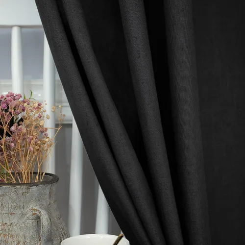 Miniatura 6 de Pitalk - Cenefa de ventana de lino negro para cocina, bolsillo para barra de 3 pulgadas, semitransparente, estilo bohemio moderno de granja, cenefa
