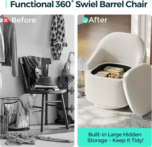 Miniatura 5 de LINSY Silla Giratoria de Acento con Almacenamiento, Cómodas Sillas de Barril de Chenilla, Pequeño Sillón Moderno Giratorio de 360 Grados para Sala