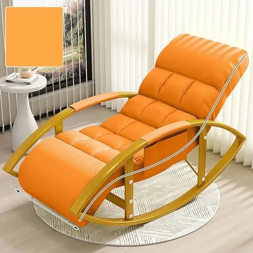 Miniatura 4 de Large Adjustable Reclining Rocking Chair Set with Footrest for Living Room and BalconyComfortable Outdoor Indoor Seating Solution,Amarillo-Golden