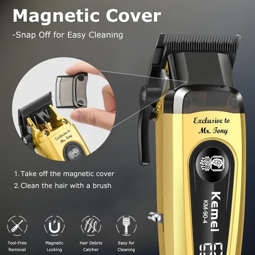 Miniatura 3 de KEMEI 90-4 - Cortadora de cabello profesional para hombres, cortapelos de 11500 RPM con pantalla LED, cortapelos inalámbricos con cuchilla DLC