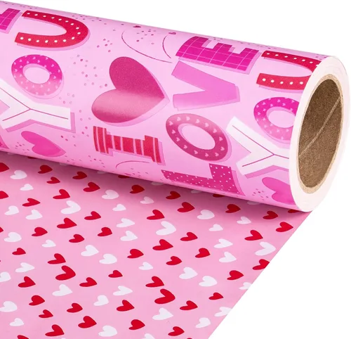 Miniatura 13 de RUSPEPA Rollo de papel de regalo reversible, mini rollo, diseño de pareja de gnomos rojos en camión, ideal para el día de San Valentín, fiesta