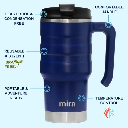 Miniatura 2 de MIRA Taza de viaje aislada de 20 onzas, taza de café de acero inoxidable con tapa abatible y asa a prueba de derrames, vaso para automóvil