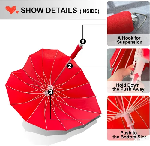 Miniatura 2 de AoGV Forever Love Parasol rojo con forma de corazón para niñas para San Valentín boda compromiso y accesorios de fotos
