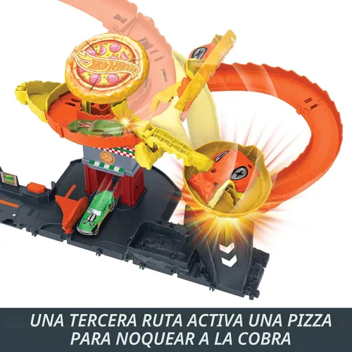Miniatura 5 de Hot Wheels - Juego de pista para autos modelo City Toy Car Track Set, Pizza Slam Cobra Attack Playset, Cola de serpiente en espiral con Randomizer