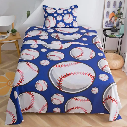Miniatura 8 de ADASMILE A & S - Juego de sábanas de béisbol para niños y adolescentes, tamaño individual, con impresión 3D de pelota azul, sábanas deportivas