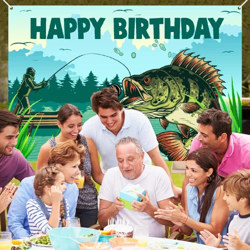 Miniatura 2 de Cartel de fondo con boca de pez de hombre de pesca, diseño de amor ido a la pesca, decoración de pescador para jubilación, baby shower, fiesta