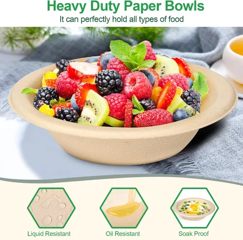 Miniatura 6 de Cuencos desechables de papel para sopa – Paquete de 50 unidades, resistentes, biodegradables y compostables hechos de caña de azúcar, 20 onzas