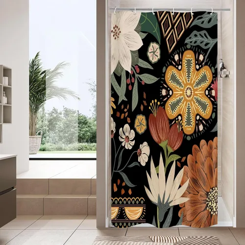 Miniatura 7 de MitoVilla Juego de cortina de ducha 3 en 1 de tamaño medio, diseño floral, bohemio, 36 pulgadas de ancho x 72 pulgadas de alto, cortina de ducha