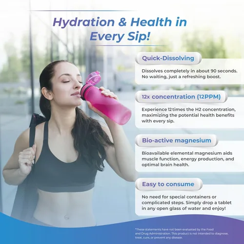 Miniatura 3 de WELLNESS EXTRACT H2 Tabletas de agua de hidrógeno molecular con magnesio – 12 comprimidos de hidrógeno efervescentes PPM para agua potable, apoya