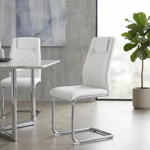 Miniatura 4 de gopop Juego de 4 sillas de comedor, de piel sintética blanca con marco de metal cromado chapado, sillas modernas de cocina con asiento acolchado