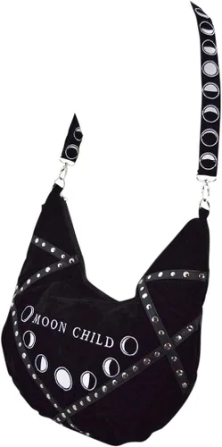Miniatura 6 de Gypsy Gothic Witch Moon - Bolso Hobo holgado de terciopelo negro, Negro