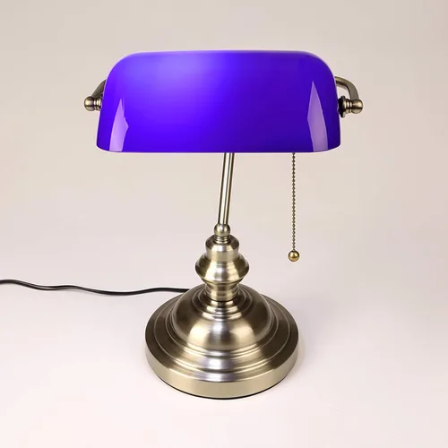 Miniatura 2 de Vintage Green Banker's Desk Lamp Antique Traditional Table with Switch Glass Adjustable Lampshade Bronze Finish E27 Blue