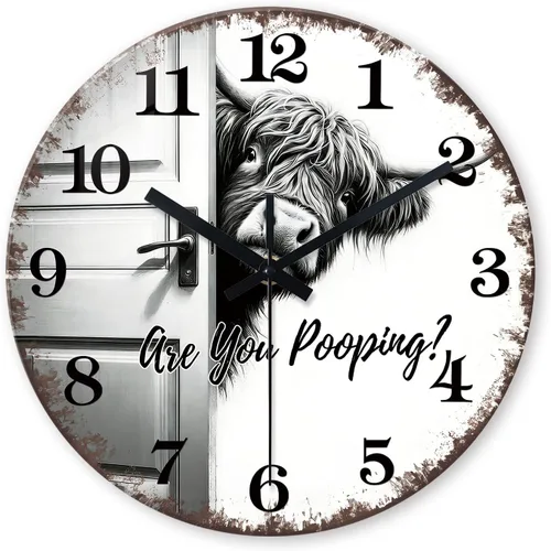 Miniatura 14 de XNM - Relojes de pared redondos rústicos para decoración de cocina y sala de 12 pulgadas, reloj de gallo de vidrio, funciona con pilas, marrón