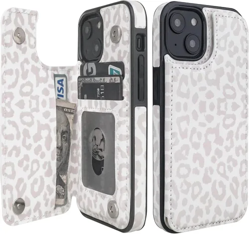 Miniatura 8 de HAOPINSH Funda para iPhone 13 Mini con tarjetero y diseño de flores en la parte posterior, con función atrás, de piel sintética, con ranuras