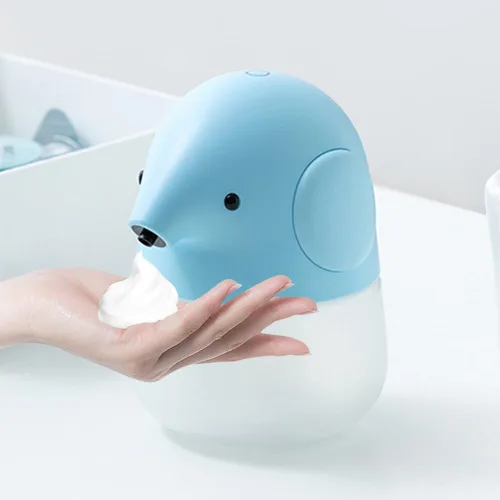 Miniatura 12 de Dispensador de jabón automático lindo - Dispensador de jabón de manos sin contacto rosa para niños, impermeable de montaje en pared USB recargable