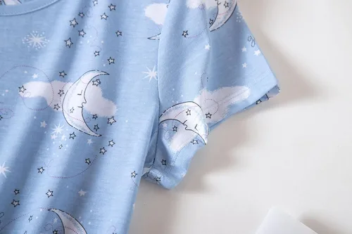 Miniatura 4 de Inadays Camisón de algodón para mujer, ropa de dormir de manga corta, camisón casual con estampado, pijama holgado y cómodo