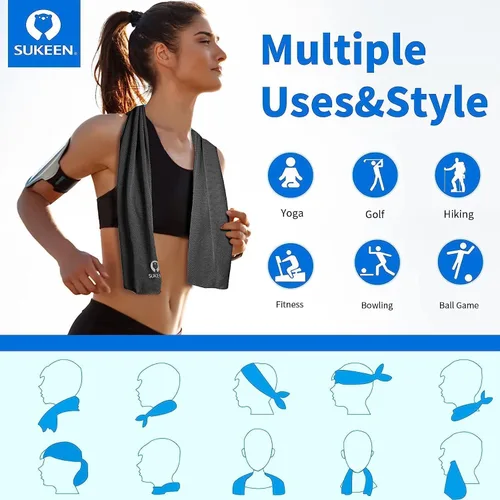 Miniatura 4 de Sukeen Paquete de 4 toallas refrescantes (40 x 12 pulgadas) para cuello y cara, toalla deportiva suave y transpirable, de secado rápido, absorbe