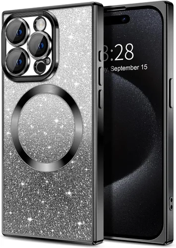 Miniatura 24 de Hython Funda para iPhone 13 Pro transparente con purpurina magnética [compatible con MagSafe] Protector completo de lente de cámara delgado
