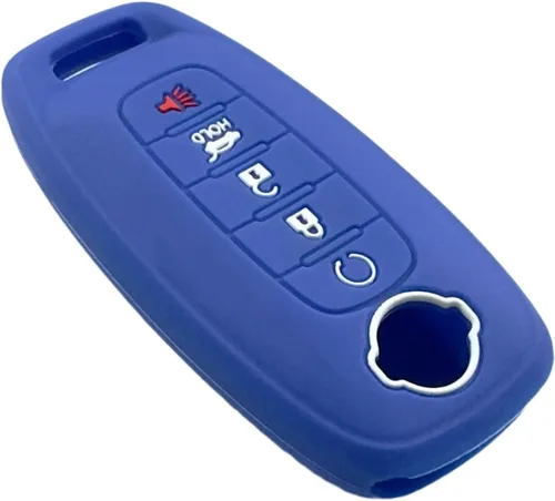 Miniatura 4 de REPROTECTING Funda de goma de silicona para llavero compatible con Nissan Pathfinder Rogue (5 botones, negro y azul)