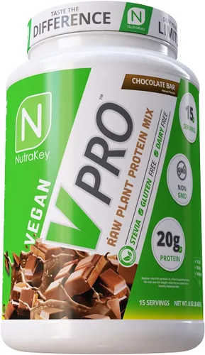 NutraKey V-Pro, proteína vegetal en polvo, orgánica, vegana, baja en carbohidratos, sin gluten con 0.71 oz de proteína (chocolate) 2 libras