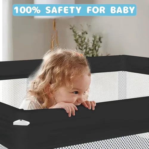 Miniatura 5 de TOREVSIOR Corralito plegable para bebés con alfombra, 50"×50" corralito plegable para bebés y niños pequeños, corral de seguridad para niños