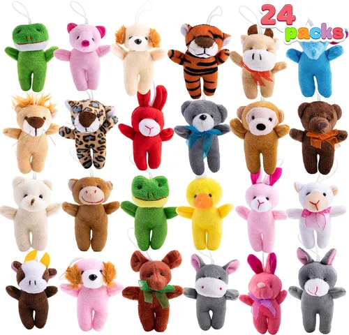 Miniatura 11 de Joyin - Juego de 24 mini juguetes de peluche de animales pequeños surtidos (24 unidades de 3 pulgadas cada una), llaveros de animales para decorar