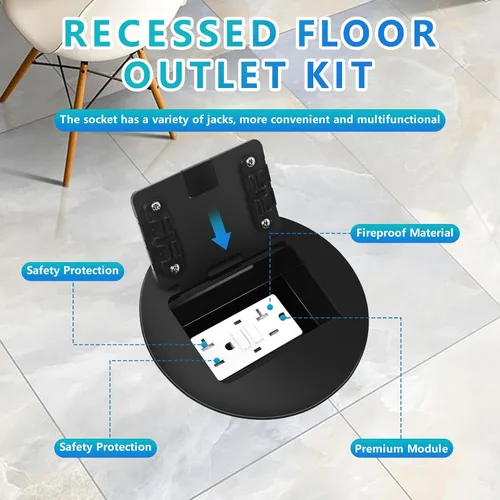 Miniatura 4 de Kit de Enchufe Circular Empotrado en Piso con 2* 20 Amperios de Acero Inoxidable GFCI, Receptáculo a Prueba de Manipulaciones, Hardware Resistente a