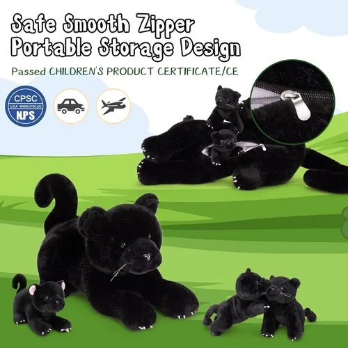 Miniatura 7 de MorisMos Animal de Peluche Pantera Negra con Bebés, 18 pulgadas, Mamá Grande y Bebé Juguetes de Pantera de Peluche para Niños y Niñas, Paquete de 4