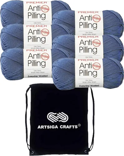 Miniatura 31 de Premier Yarns Everyday Anti-Pelusa Hilo Sólido Verde Pino DN100-8 (6-Madejas - Mismo Lote de Tinta) #4 Peso Estambre Acrílico para Tejer