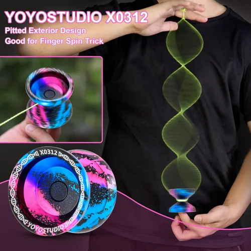 Miniatura 2 de YOYOSTUDIO X0312 Yoyo de Giro con Dedo Profesional y Trucos para Niños de 8 a 12 años, Yoyo de Metal para Niños y Adultos con Kit de Rodamientos