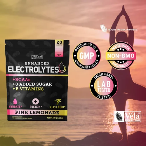 Miniatura 6 de Zeal Naturals Paquetes de electrolitos mejorados en polvo (limonada rosa, 20 paquetes) sin azúcar + vitaminas B BCAA y sal rosa del Himalaya