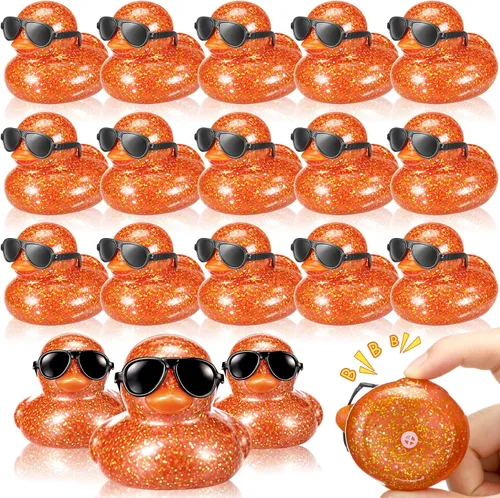 Miniatura 9 de Sosation 36 Paquetes de Patitos de Goma Mini con Juego de Gafas de Sol de 2.2 Pulgadas, Patitos de Goma Chistosos y Sonorosos para Baño, Flotadores