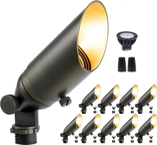 Miniatura 72 de Gardenreet Focos de paisaje de latón de bajo voltaje, luz LED para exteriores de 12 V, luces con cable IP65 impermeables, bronce antiguo